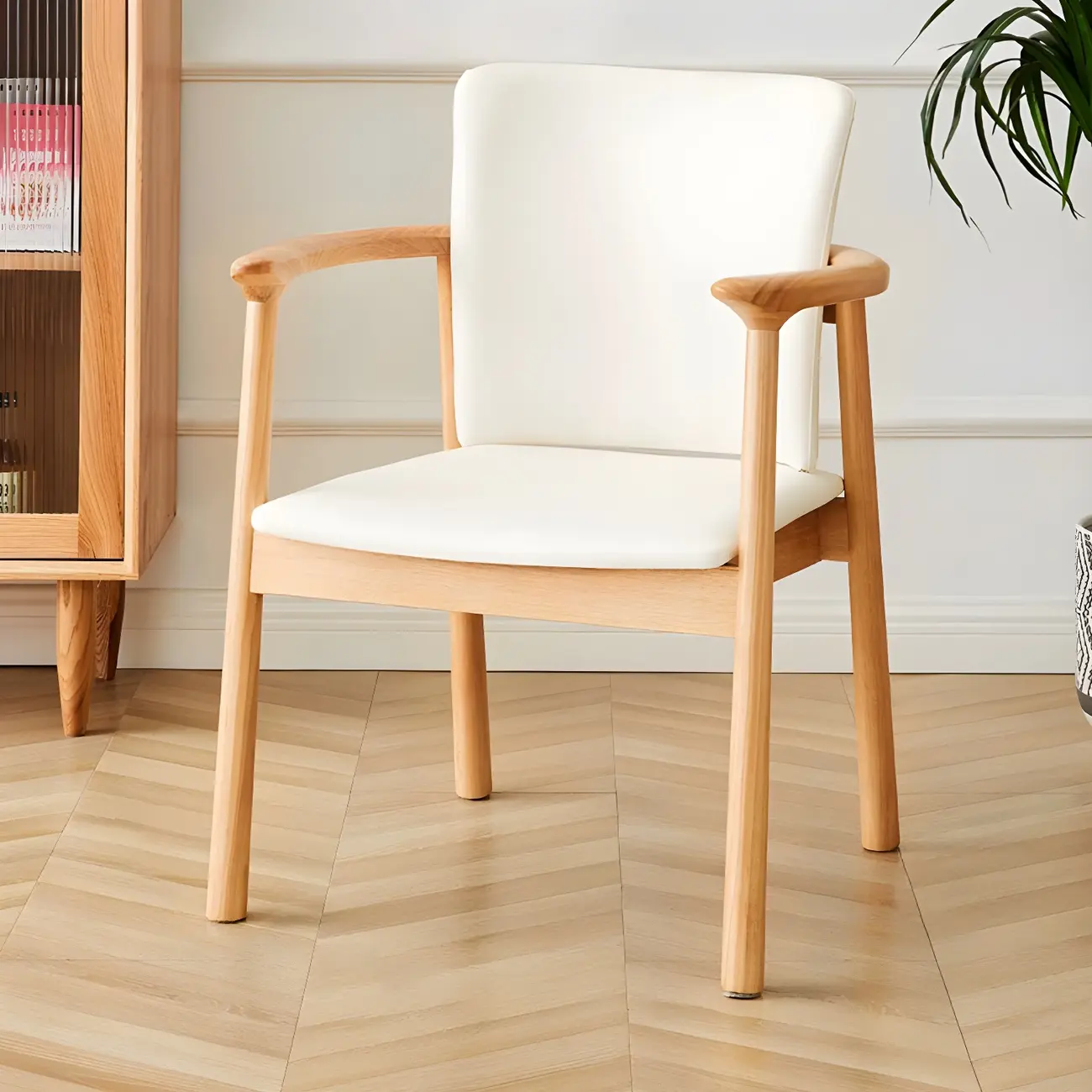 Modern Upholstered Rubberwood Arm Dining Chair Set of 2