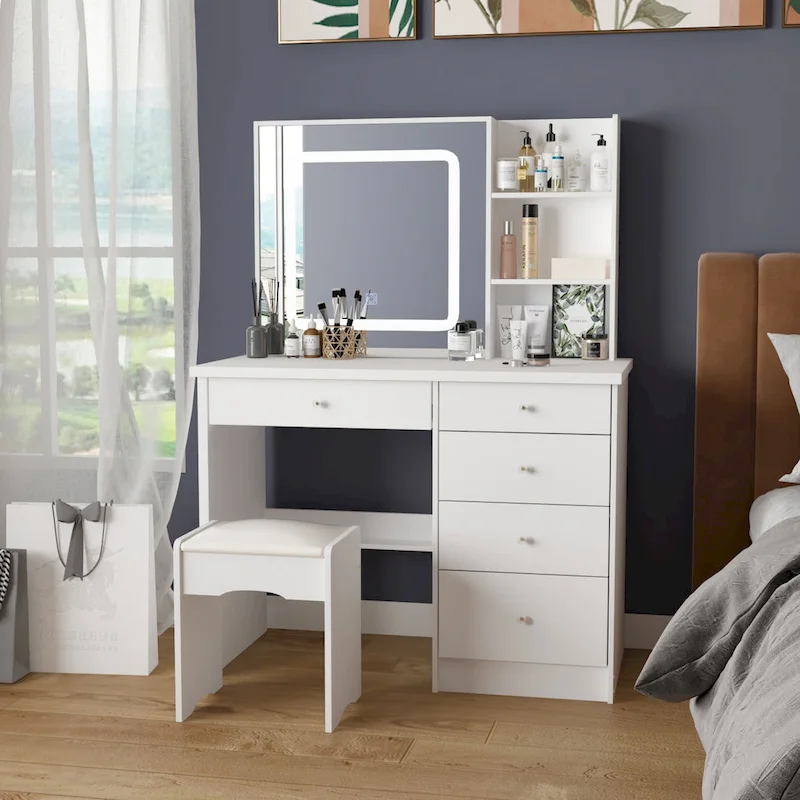 39.4 W Dresser Makeup Vanity Set with Stool and Mirror Room