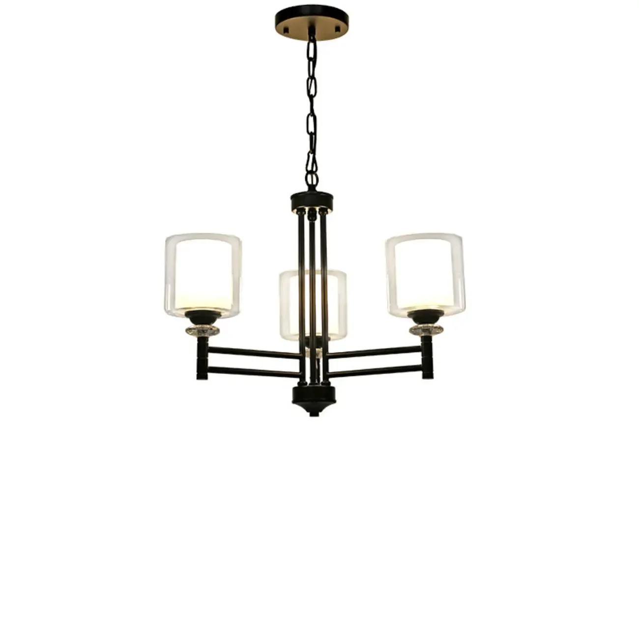Geometric Industrial Metal Cylinder Glass Chandelier