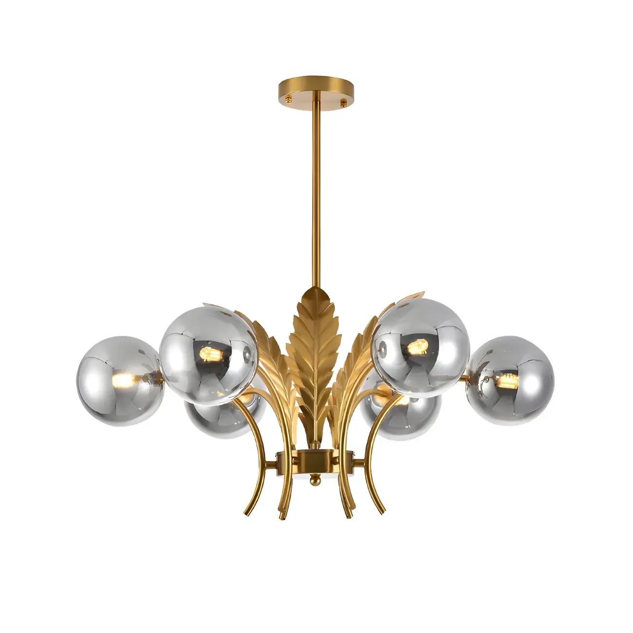 Luxury 6-light Gold Leaf Chandelier with Glass Globes