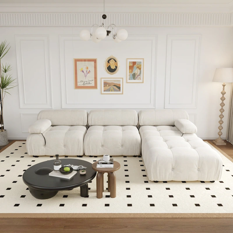 104  Wide Velvet Reversible Modular Sofa & Chaise with Ottoman