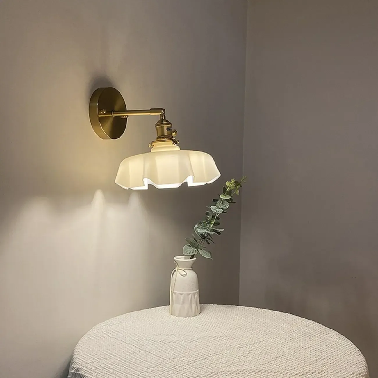Vintage Adjustable Brass Wall Sconce with Glass Shade