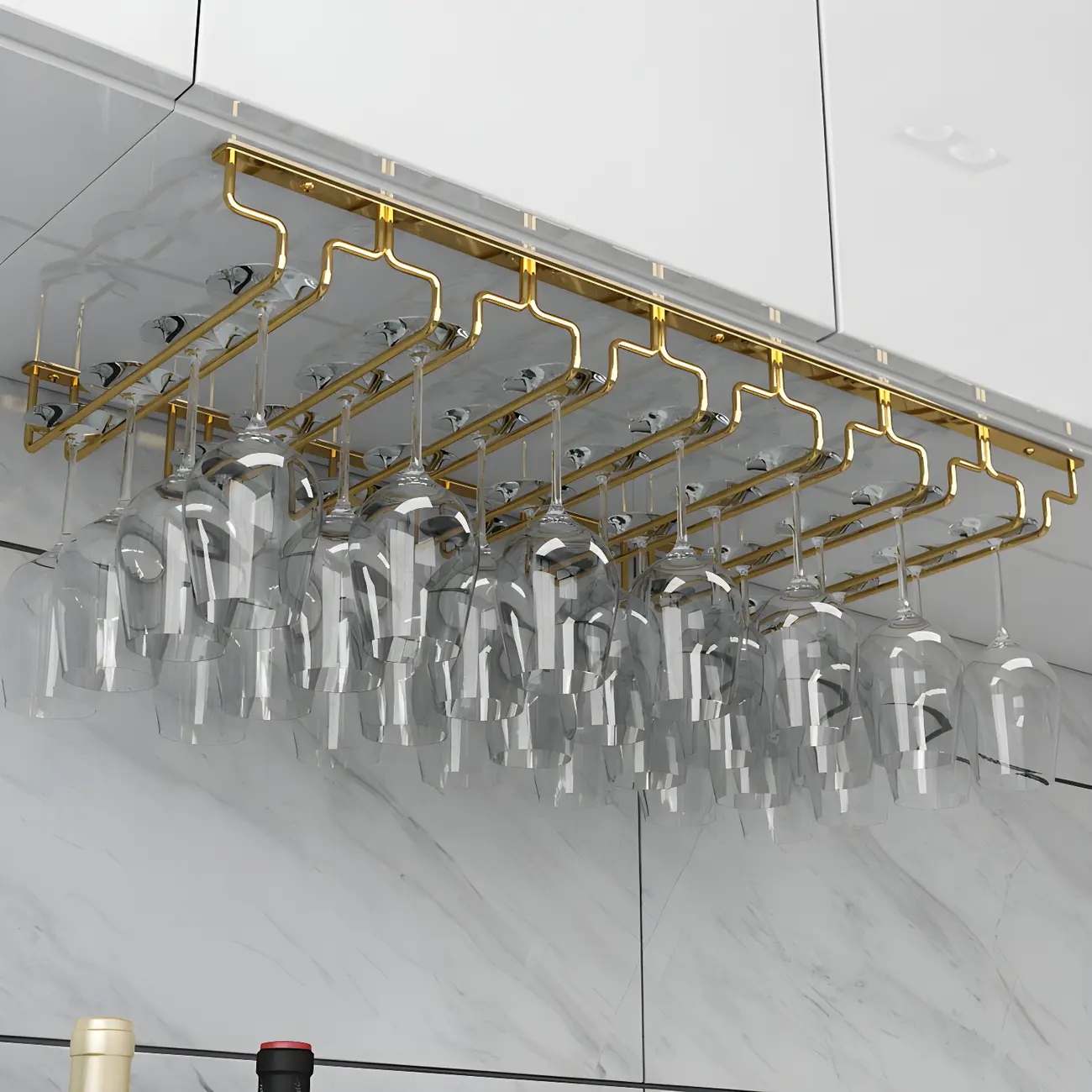 Gold Rectangular Hanging Metal Wine Glass Rack