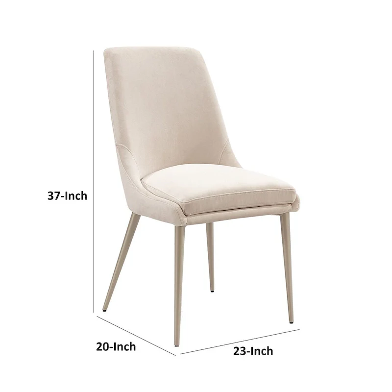 Wils 20 Inch Set of 2 Dining Chairs, Cream Velvet, Gold Tapered Metal Legs