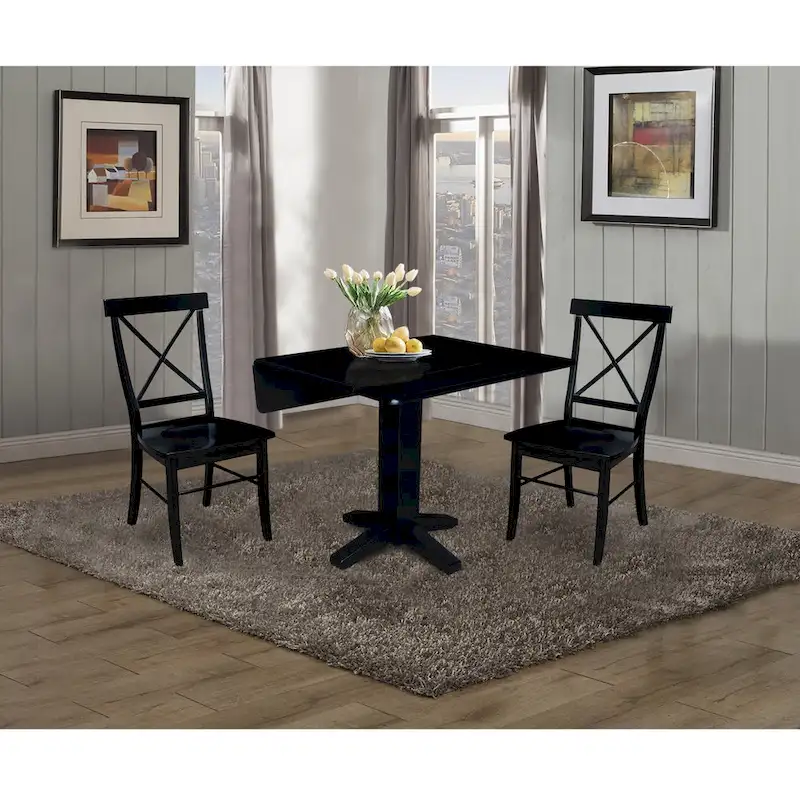 36 Solid Wood Square Dual Drop Leaf Dining Table with 2 Dining Chairs