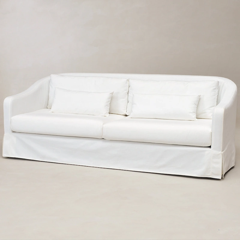 KINWELL 3-Seater Linen Slipcovered Sofa with 4 Pillows and Skirt, 90W