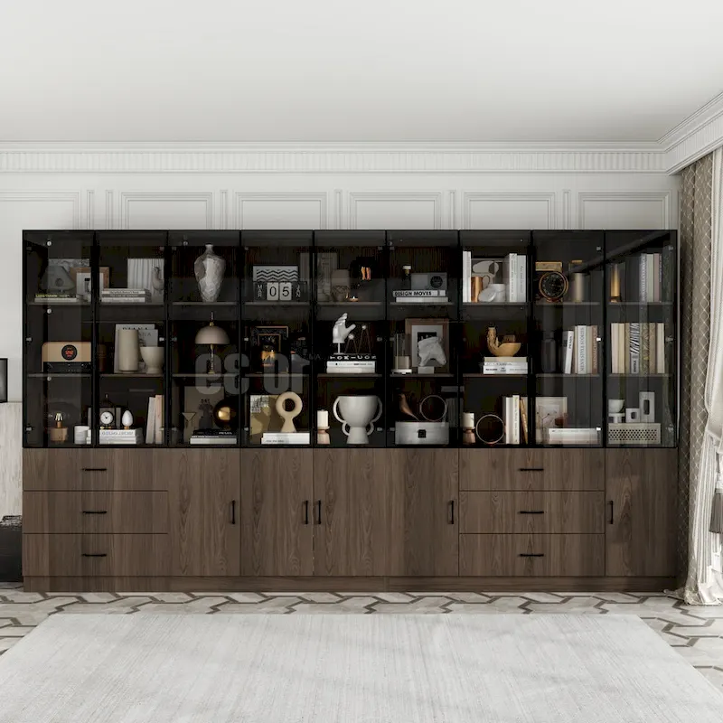 Modular Wood Grain Aluminum Alloy Cabinet with LED Lighting