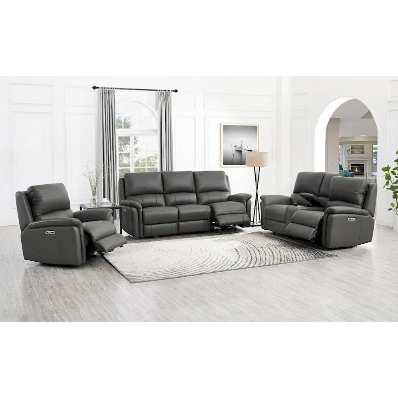 Hydeline Erindale Zero Gravity Power Recline and Headrest Top Grain Leather Sofa, Loveseat and Recliner