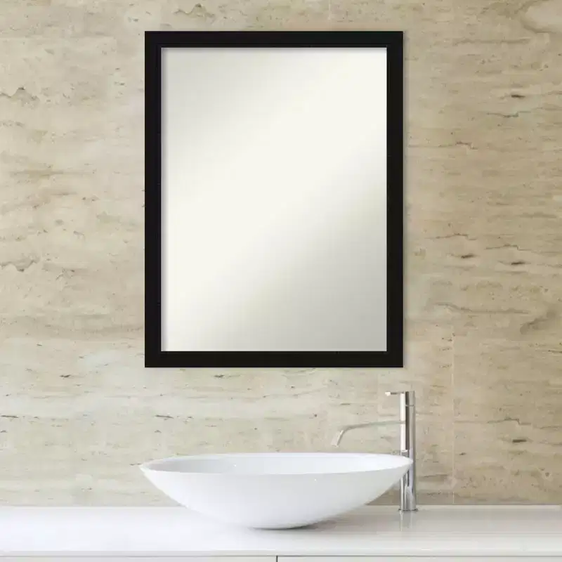 Bathroom Wall Mirror, Black Narrow Satin Frame, 22x28