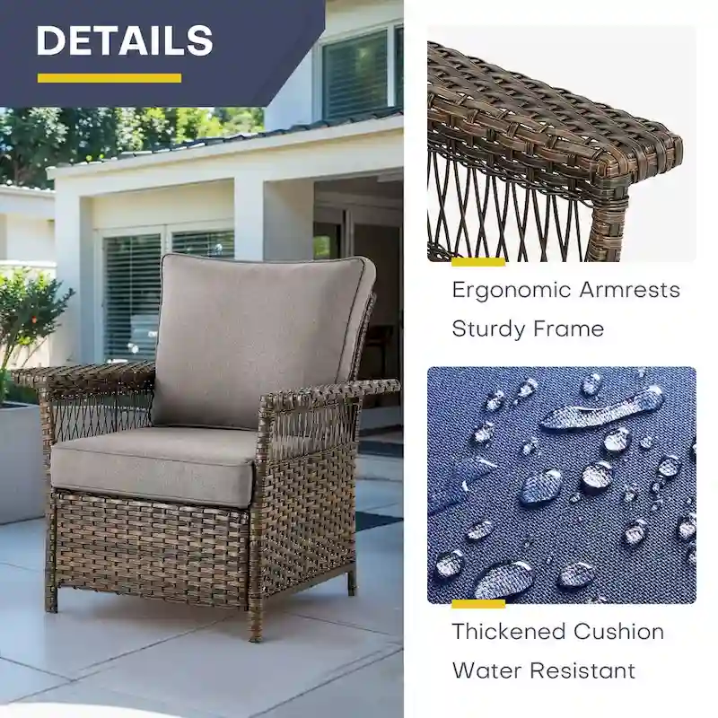 Gymojoy Patio Wicker Rattan Club Chairs - Brown