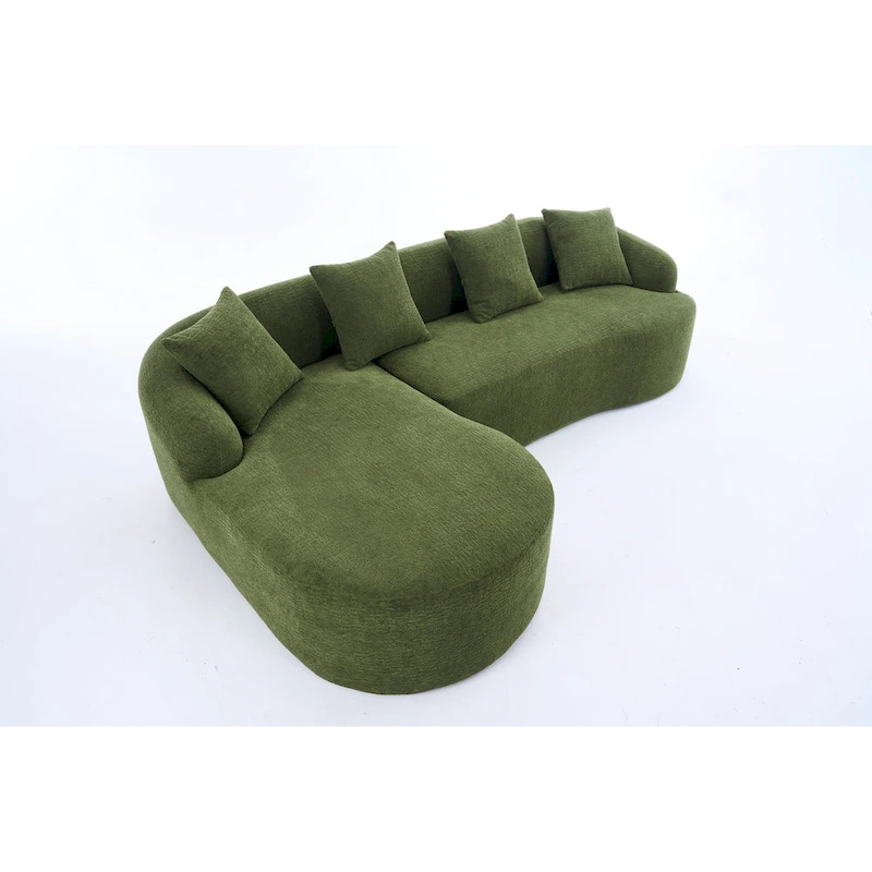98.4 Chenille L-Shaped 3-Seater Sofa with Chaise Lounge and 4 Pillows