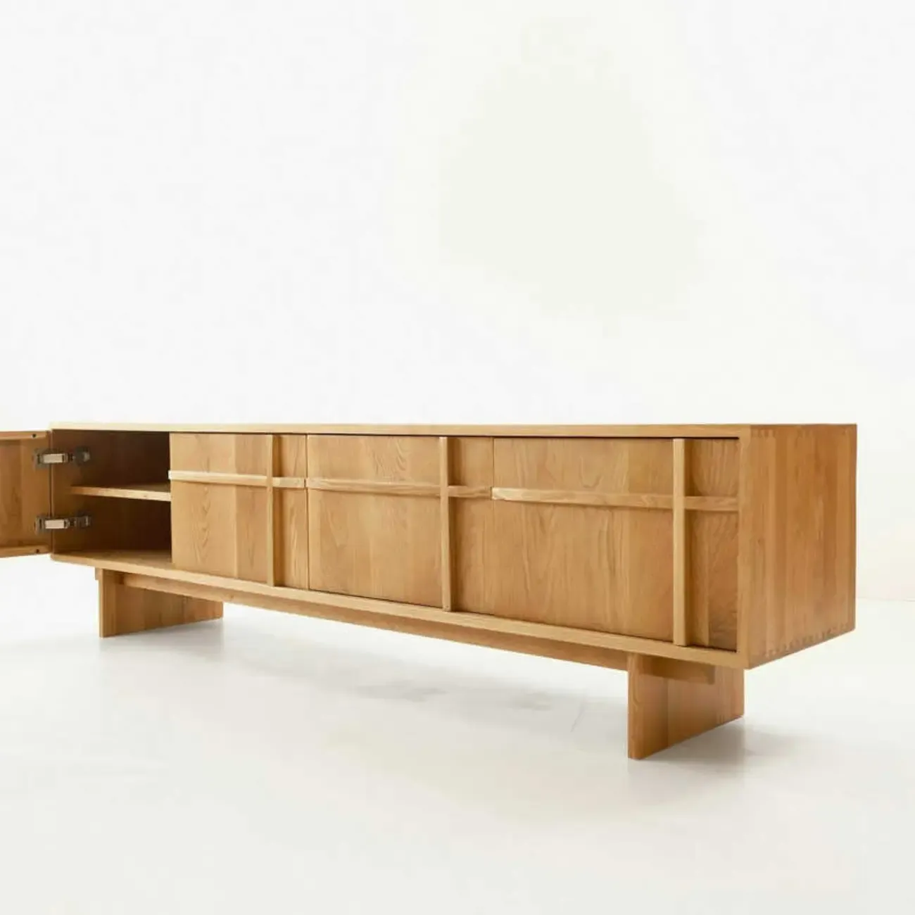 Scandinavian Brown Wood Cabinet TV Stand with Adjustable Shelf