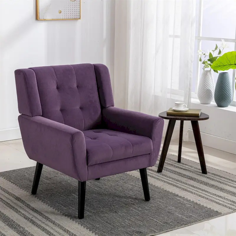 Velvet Upholstered Accent Chair Modern Living Room Lounge Arm Chairs with Ergonomic Backrest Chair