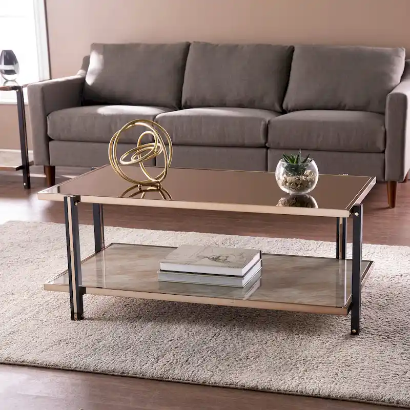 SEI Furniture Thornberry Champagne Metal with Smoked Mirror Coffee Table