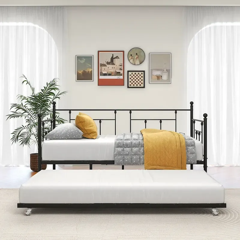 Metal Daybed Frame Platform with Trundle