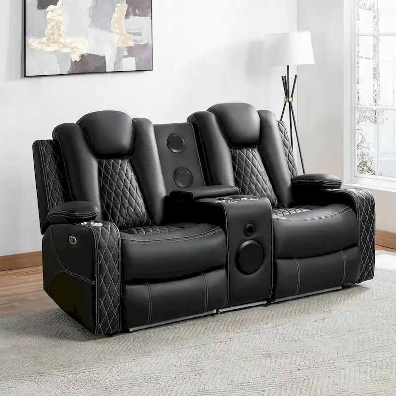 Premium Air Leather Home Theater Loveseat with LED Lights, Recliner with Built-in Speakers & Wireless Charging