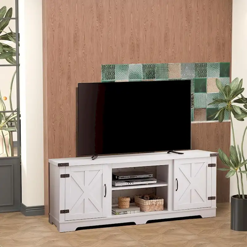 Roomfitters Modern Farmhouse TV Media Stand, Barn-Inspired Home Entertainment Console