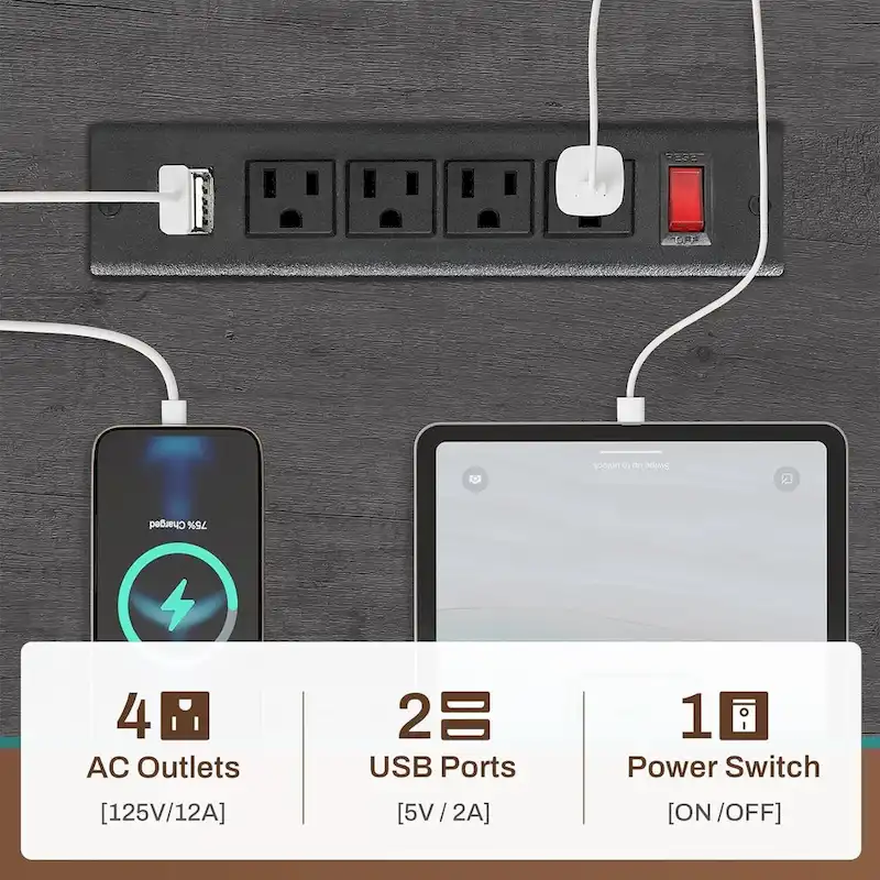 L Shaped Computer Desk Gaming Desk Keyboard Tray Power Outlets & LED