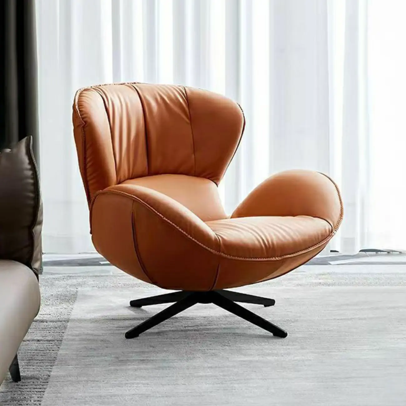Modern Faux Leather Orange Swivel Barrel Chair