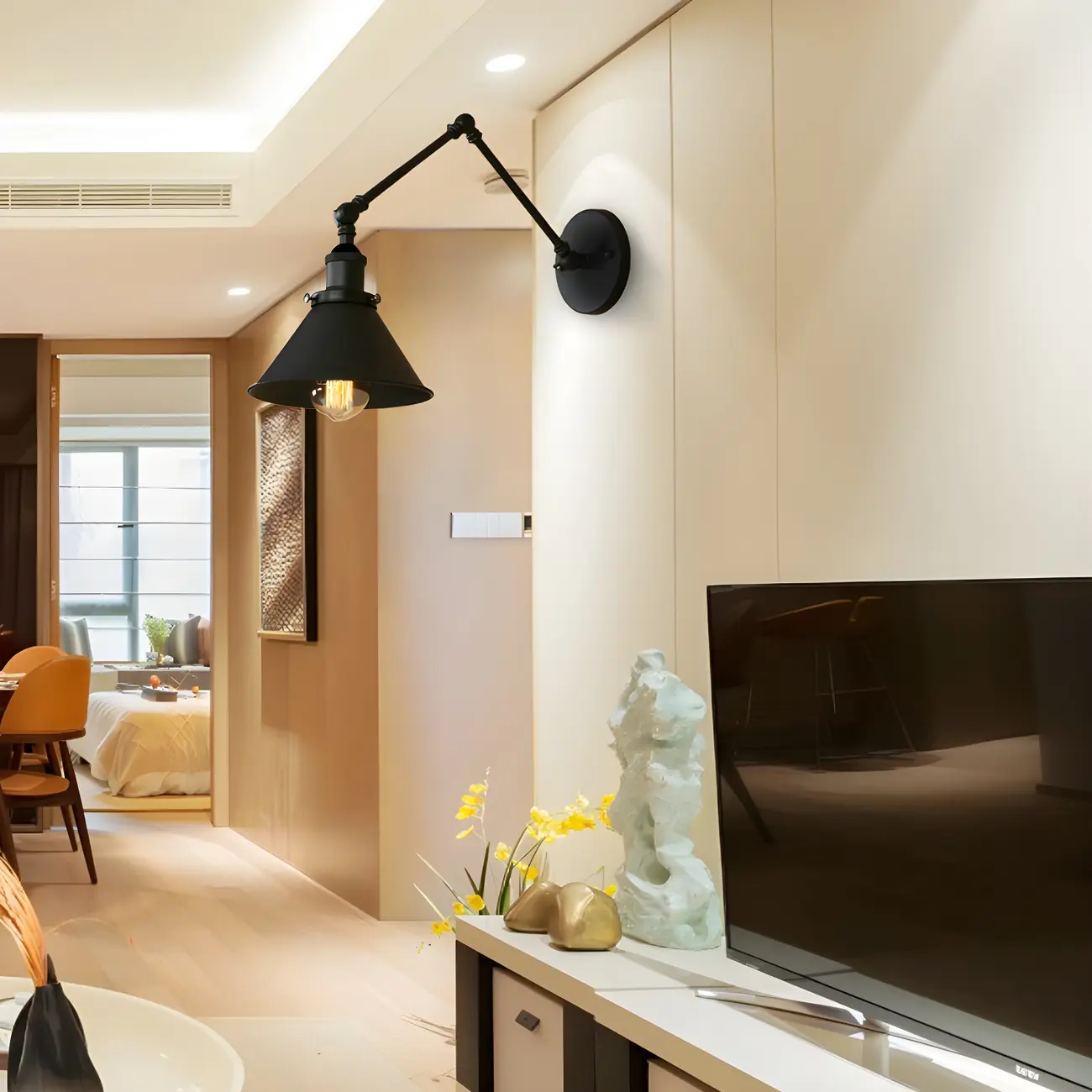 Industrial Metal Black 1-Light Swing Arm Wall Light