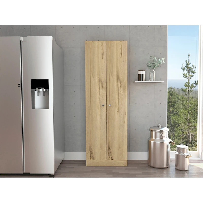 Multistorage Cabinet, Double Door, Five Shelves -Light Oak / Black