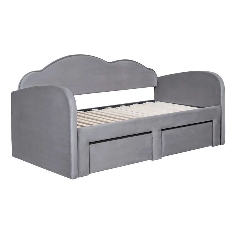 Twin Cloud Velvet Daybed with Trundle, Drawers, and USB