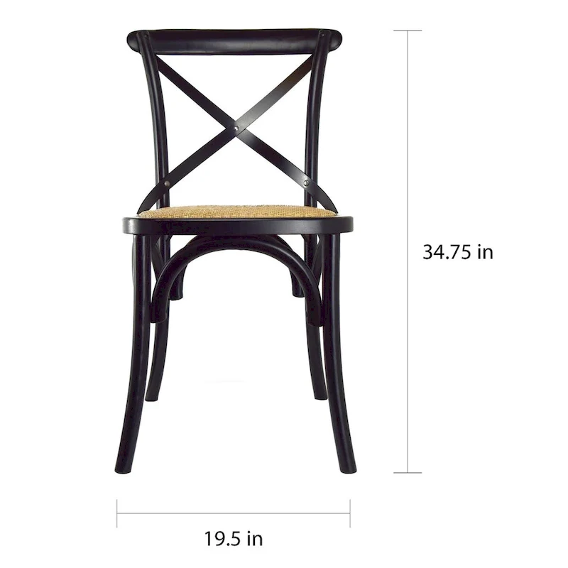 Set of 2 Wood Antique Farmhouse Cross Back Dining Chairs Rattan With X Back Dark Bedroom Restaurants Hotel