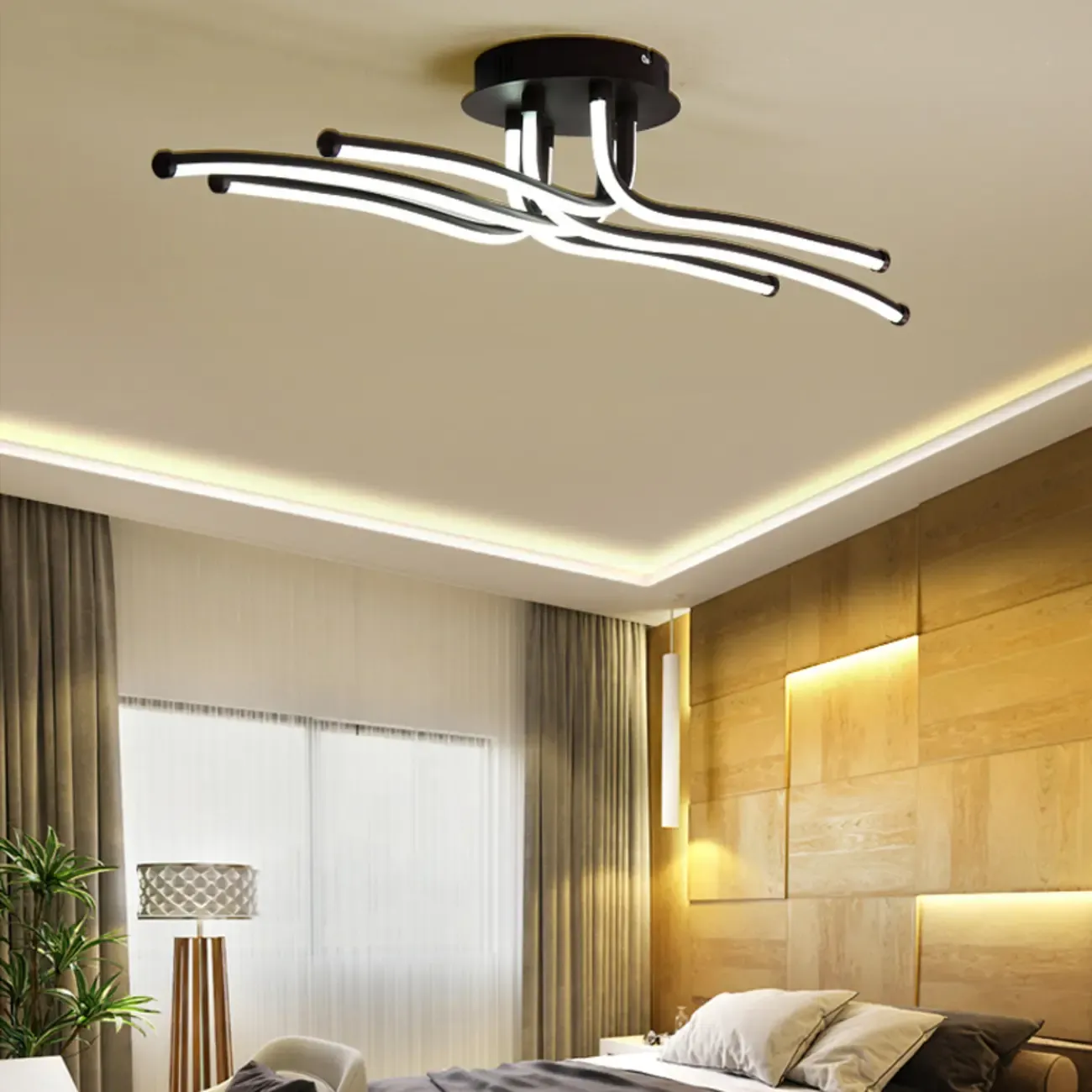 Modern Linear Semi Flush Ceiling Light with Silica Gel Shade