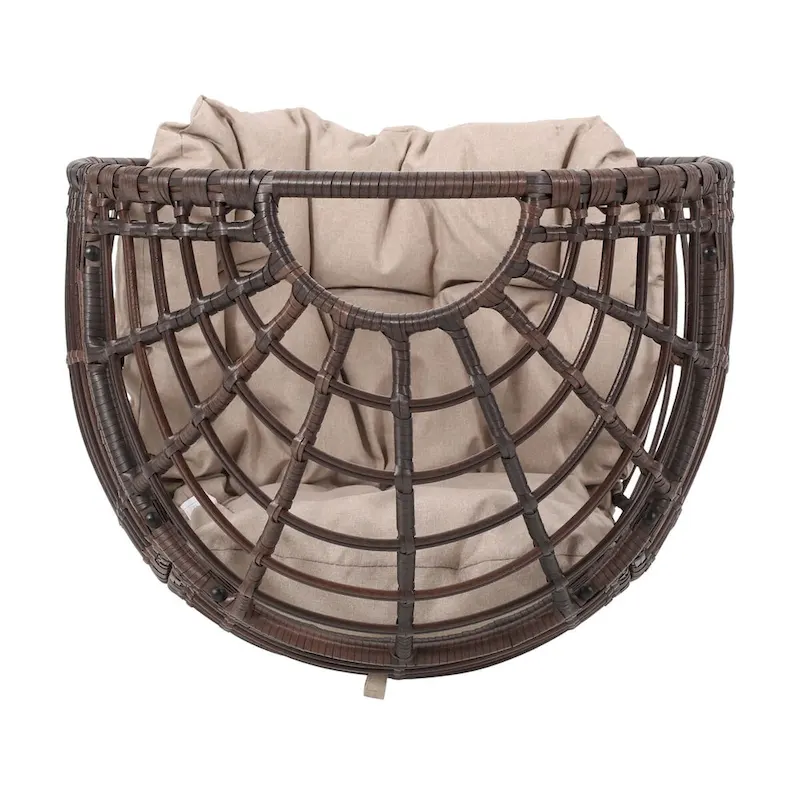 Oaks Aura Abstract Mesh Design Wicker Chair, Handcrafted Woven Rattan Swivel Egg Shape Chair, Basket Shape Chair With Cushion