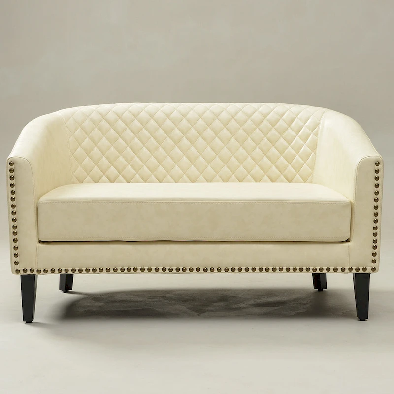 KINWELL 50W Tufted Faux Leather Upholstered Small Loveseat Sofa