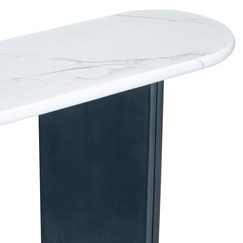 Oval Faux Marble Top Console Table Entryway Table, Narrow Sofa Table Hallway Accent Table with Triangular Base