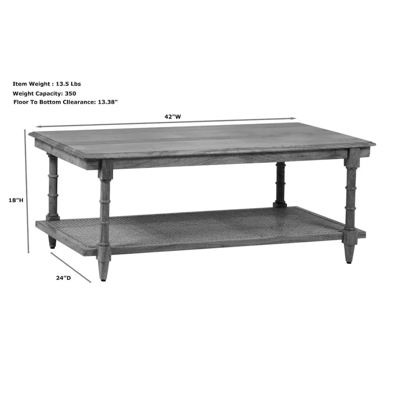 Carolina Living Chesterfield Wood & Cane Coffee Table - Whitewash