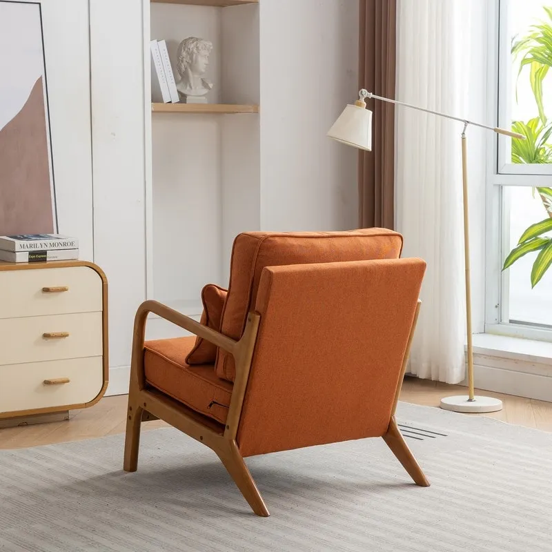 SEYNAR Mid Century Boucle Uplostered Soild Wood Accent Armchair with Pillow