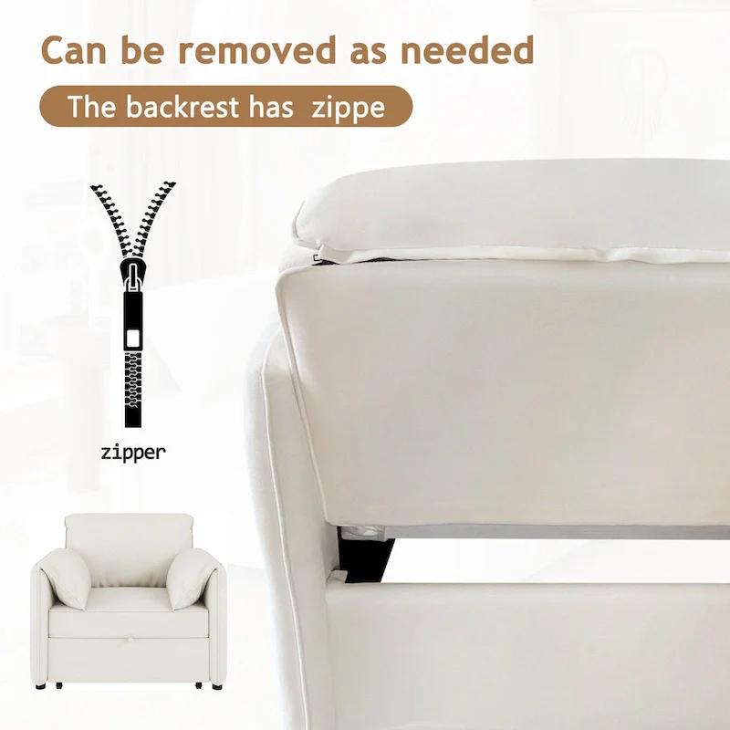 Roomfitters Convertible Sofa Bed, 3 in 1 Sleeper Chair with Adjustable Backrest and Thick Cushions, Linen Frame