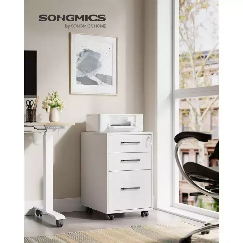 SONGMICS Office File Cabinet with Lock, Pre-Assembled Except Wheels and Handles, for A4