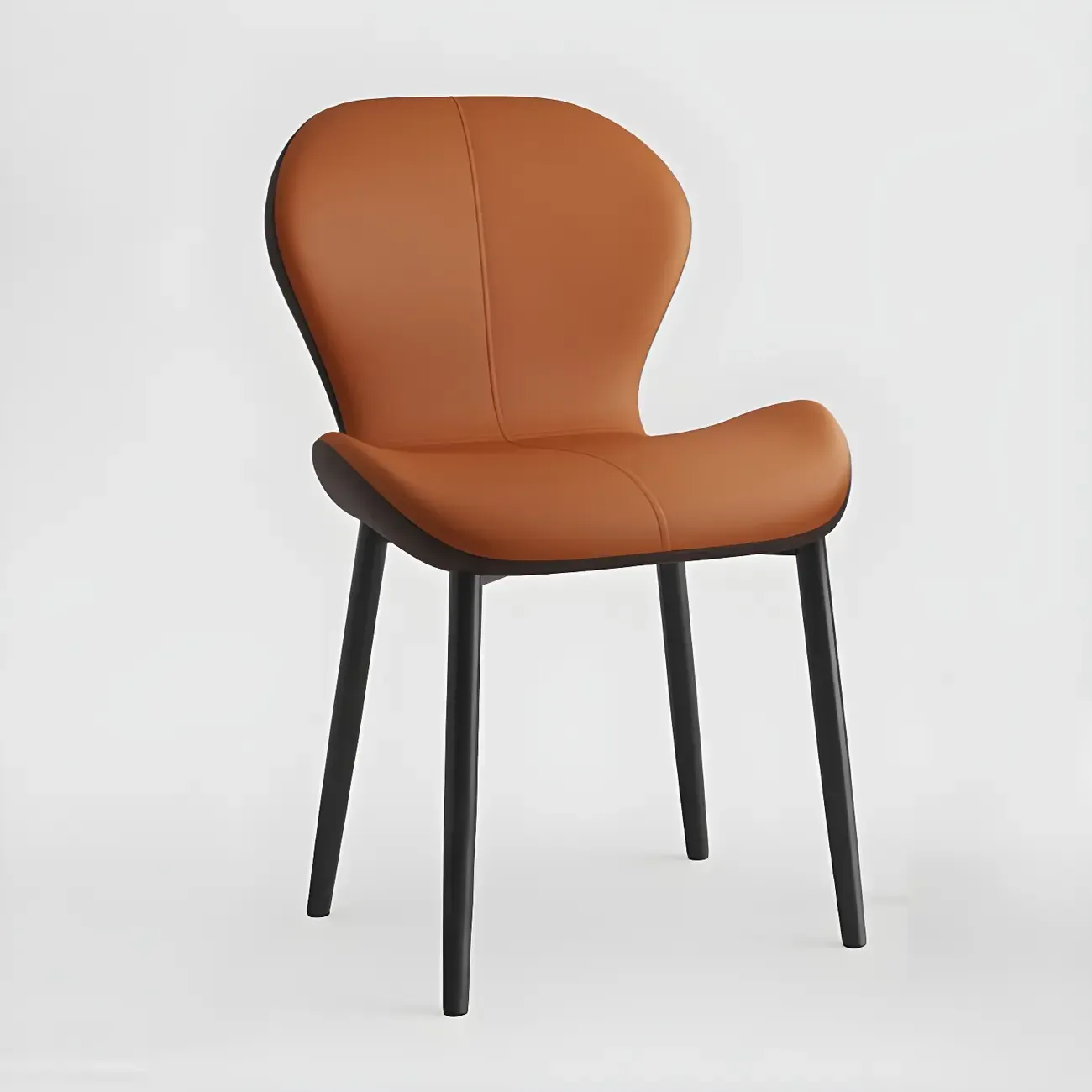 Art Deco Curved Back Leather Dining Chair Solid Back