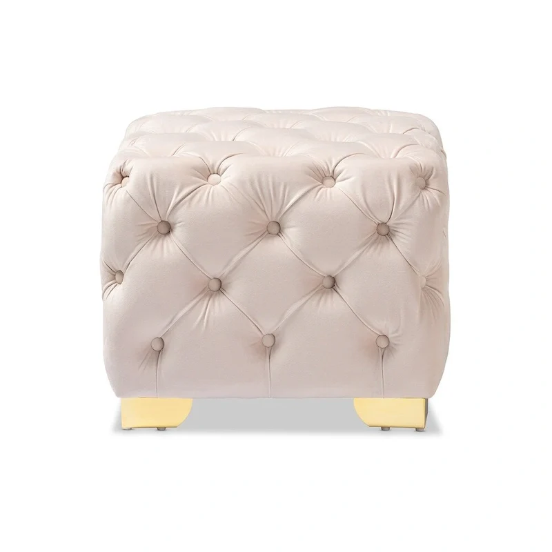 Glam Velvet Ottoman with Gold Legs