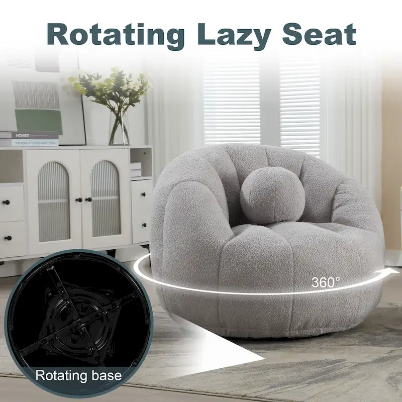 HOMEFUN Boucle Upholstered Round Lazy Cozy Bean Bag Chair With a Pillow