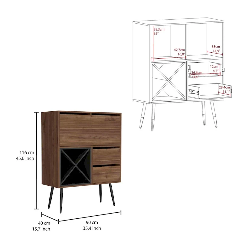 Prunus Bar Cabinet, One Cabinet, Two Drawers - N/A