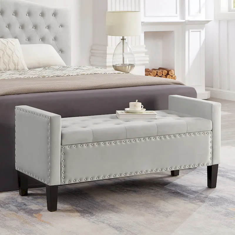 Entryway Living Room Soft Padded Seat with Armrest,Bed Bench