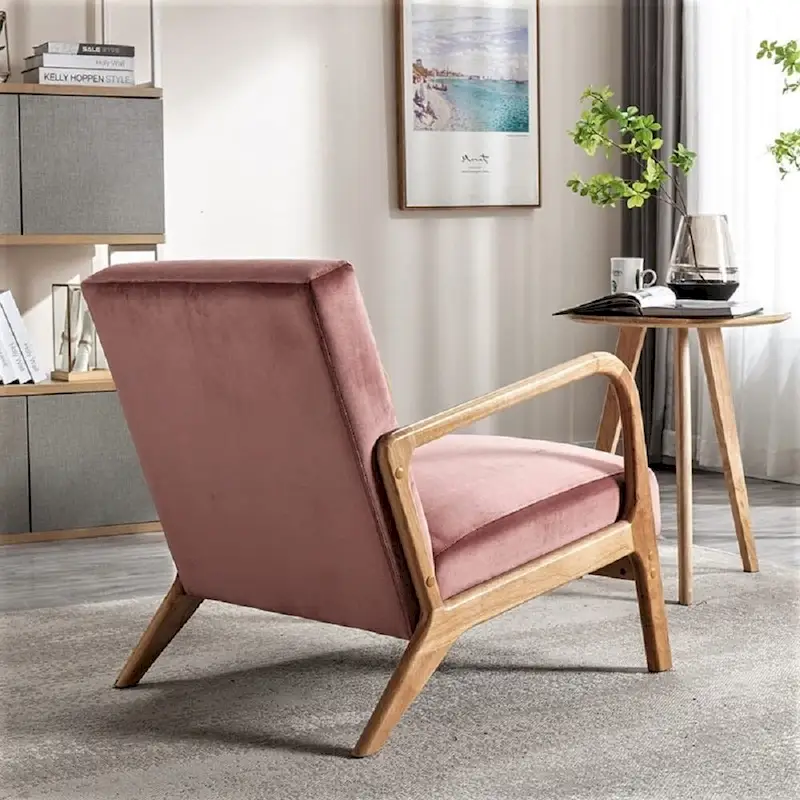 Kreindy Velvet/ Wood Mid-century Modern Armchair