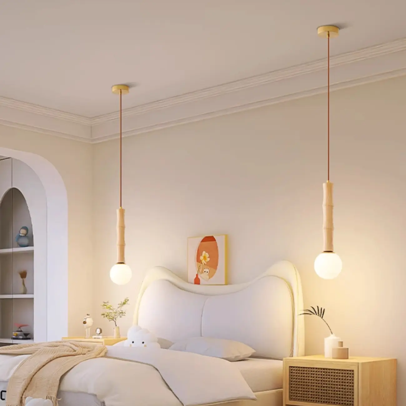 Adjustable Wood & Glass Globe Hanging Pendant Light Fixture