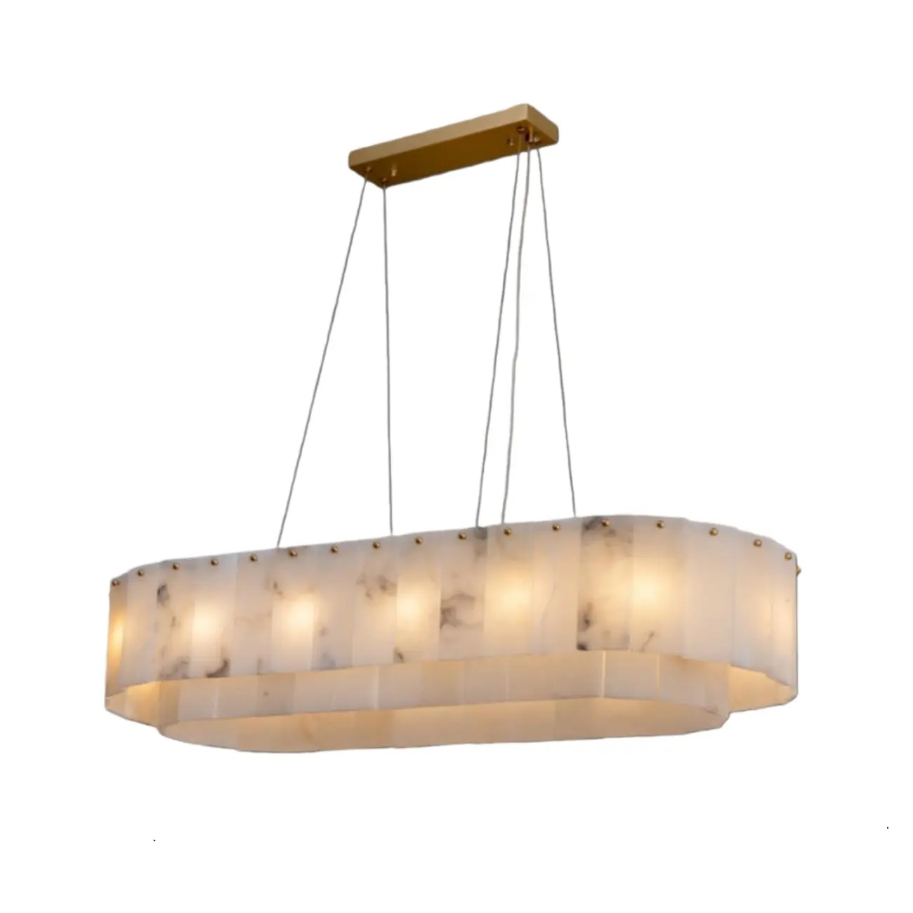 White Alabaster Brass Long Marble Island chandelier