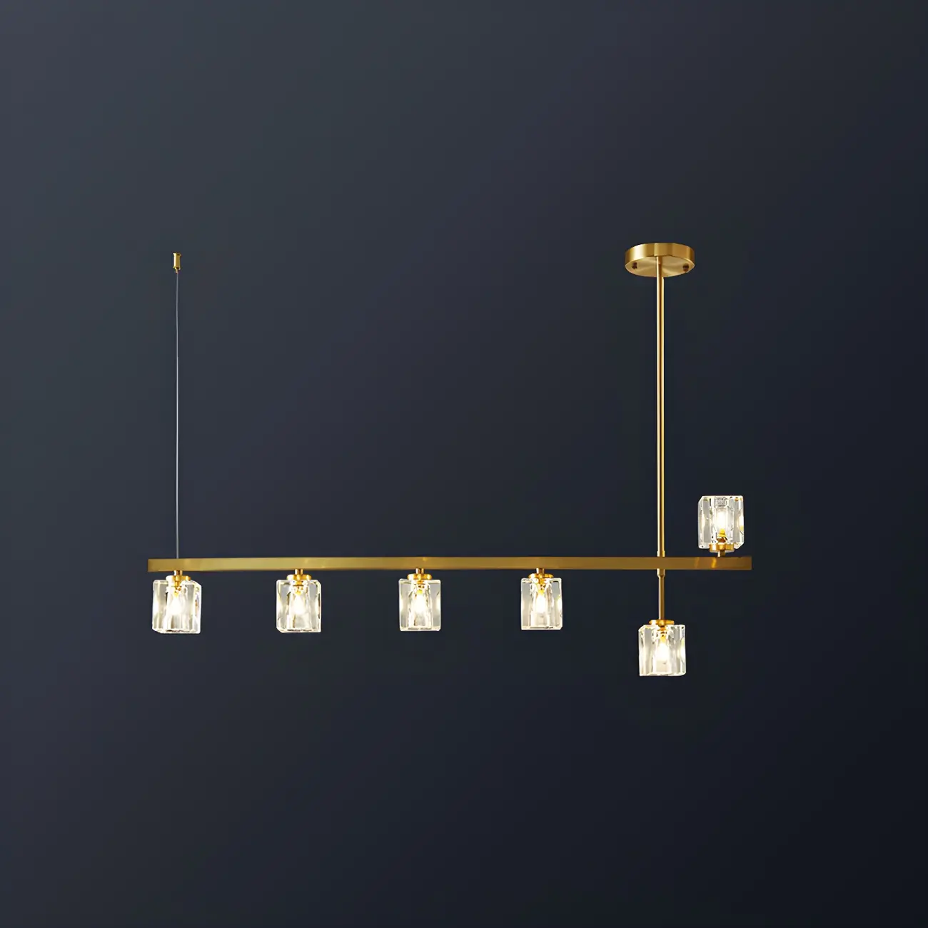 Geometric Gold Crystal Linear Island Pendant Light