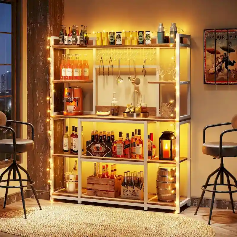 55 Wide Kitchen Hutch Cabinet Microwave Stand with 11 Hooks