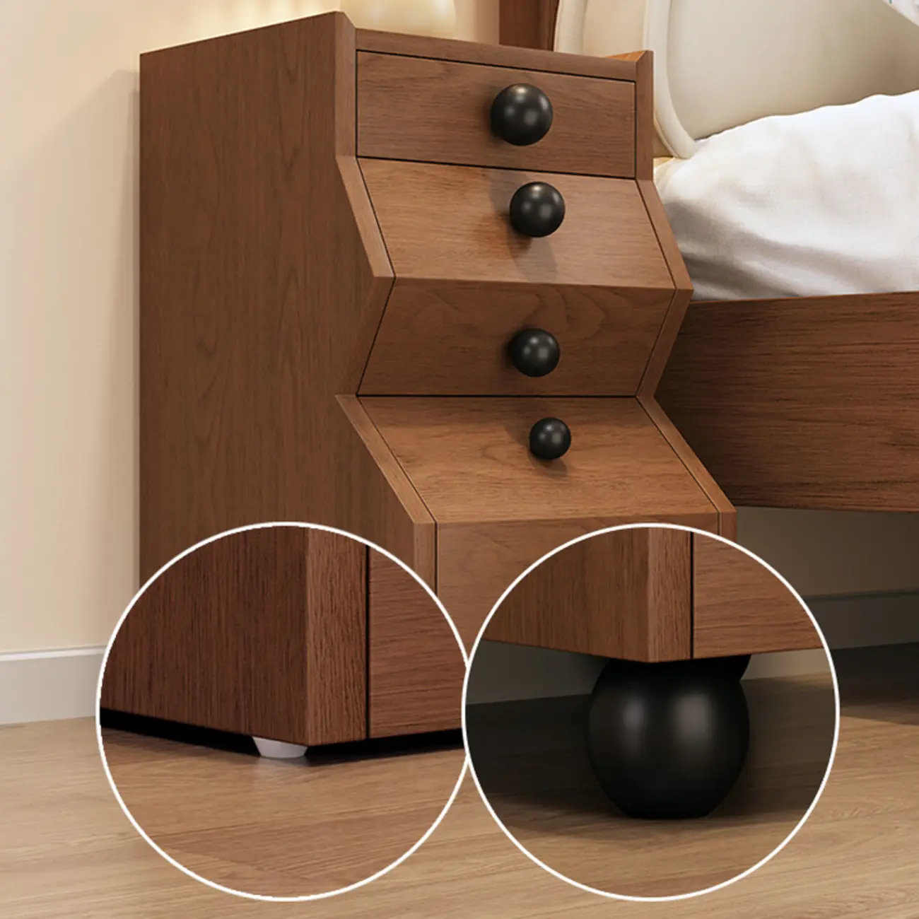 Modern Wood Top 3 Drawers Nightstand with Legs