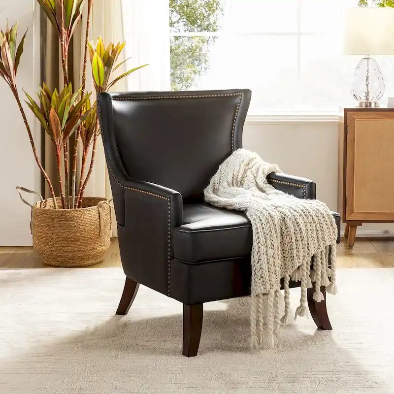 Angeles Mid-century Modern Ergonomic Vegan Leather Armchair with Wingback by HULALA HOME