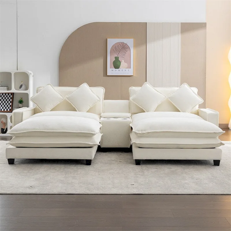 112.6 Chenille Upholstered Sectional Sofa with Two Removable Ottoman