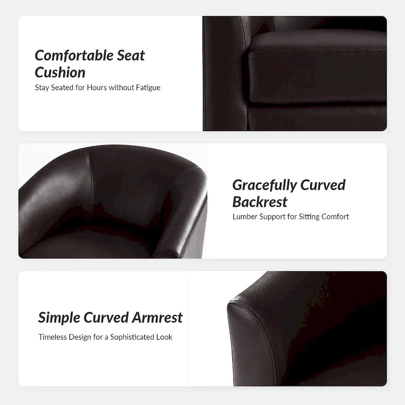 Haley Modern Swivel Barrel Faux Leather Chair with Solid Wood Base Set of 2 by HULALA HOME