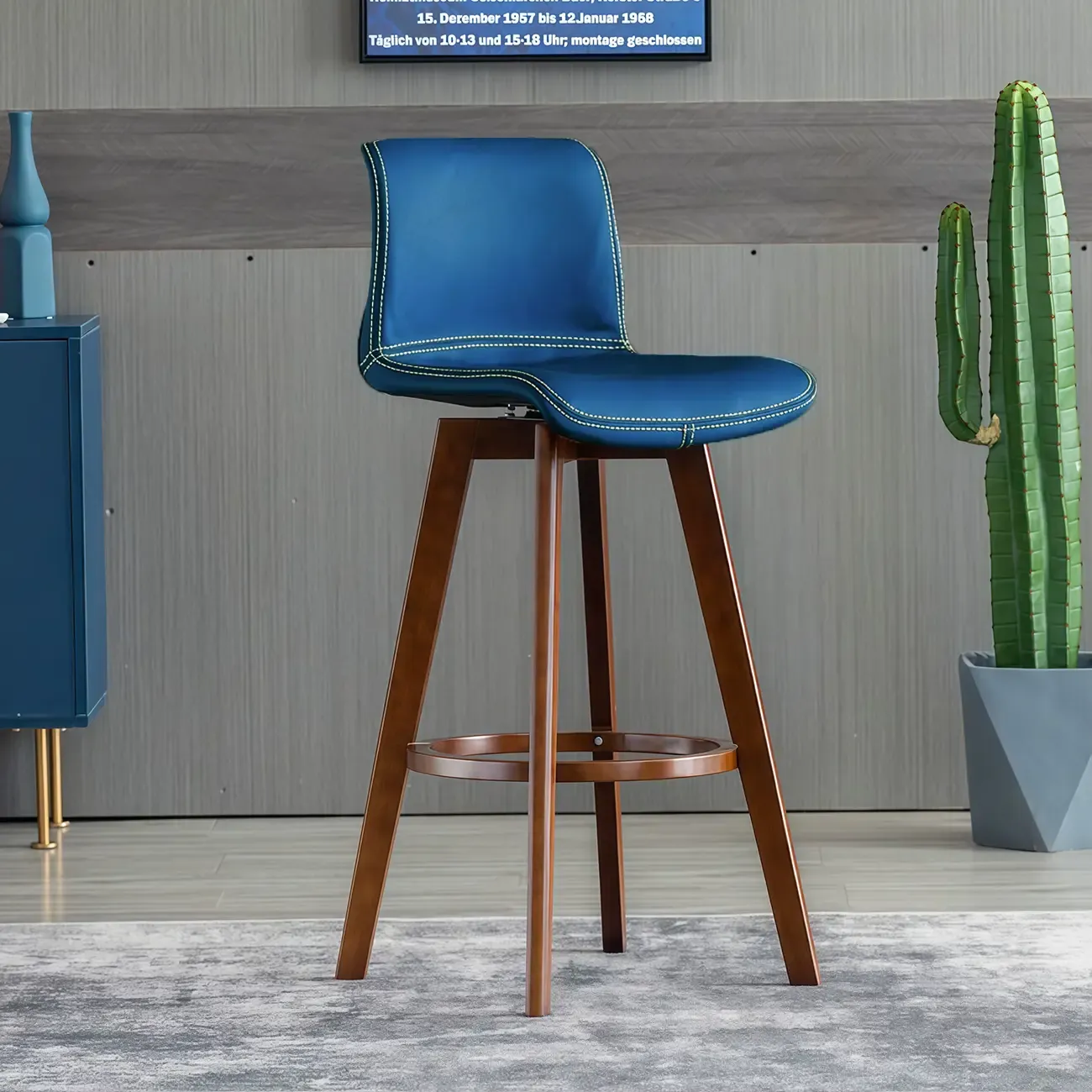 Saddle Leather Counter Height Low Back Swivel Bar Stools